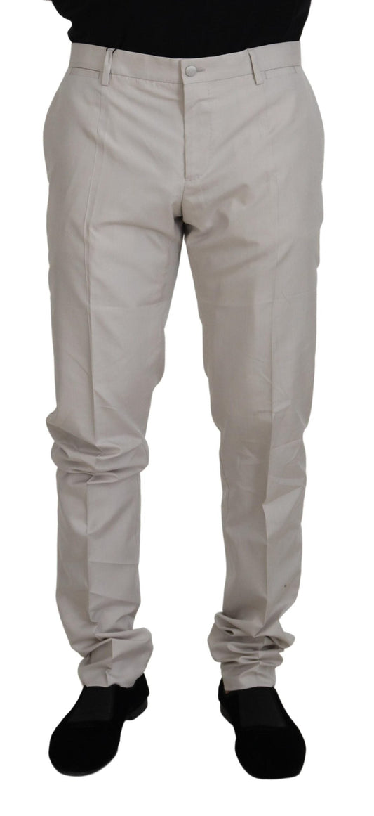 Dolce & Gabbana Off White Silk Mid Waist Chino Men's Pants
