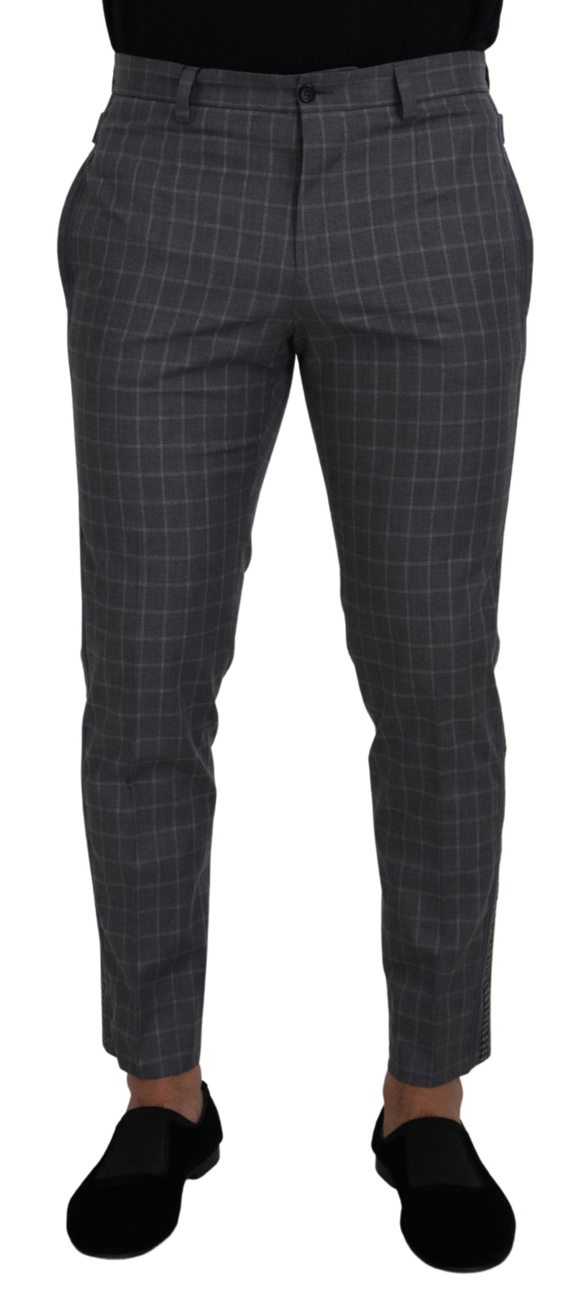 Dolce & Gabbana Grey Cotton Checkered Chino Men's Pants