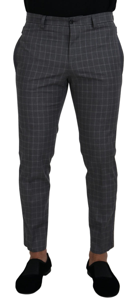 Dolce & Gabbana Grey Cotton Checkered Chino Men's Pants