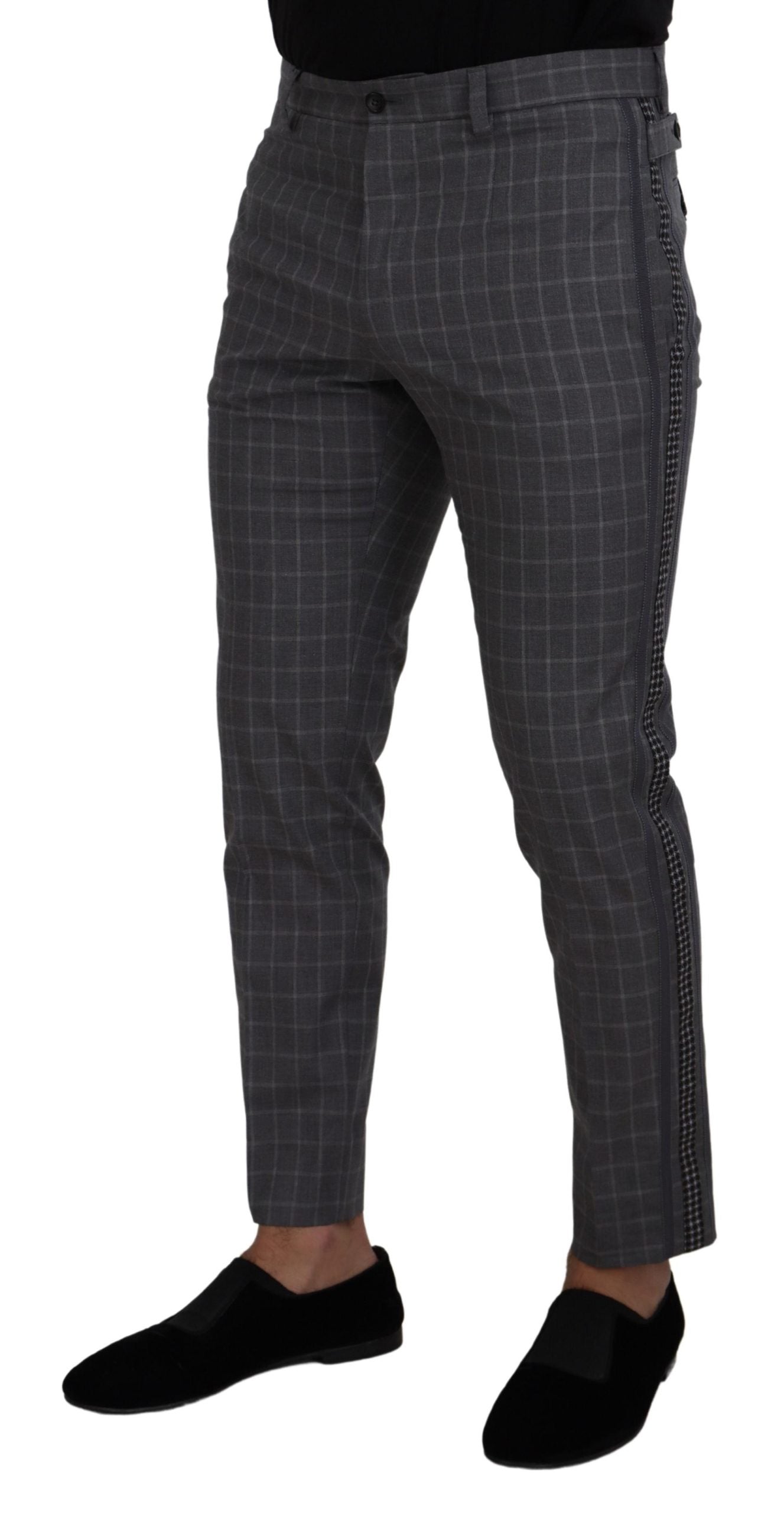 Dolce & Gabbana Grey Cotton Checkered Chino Men's Pants