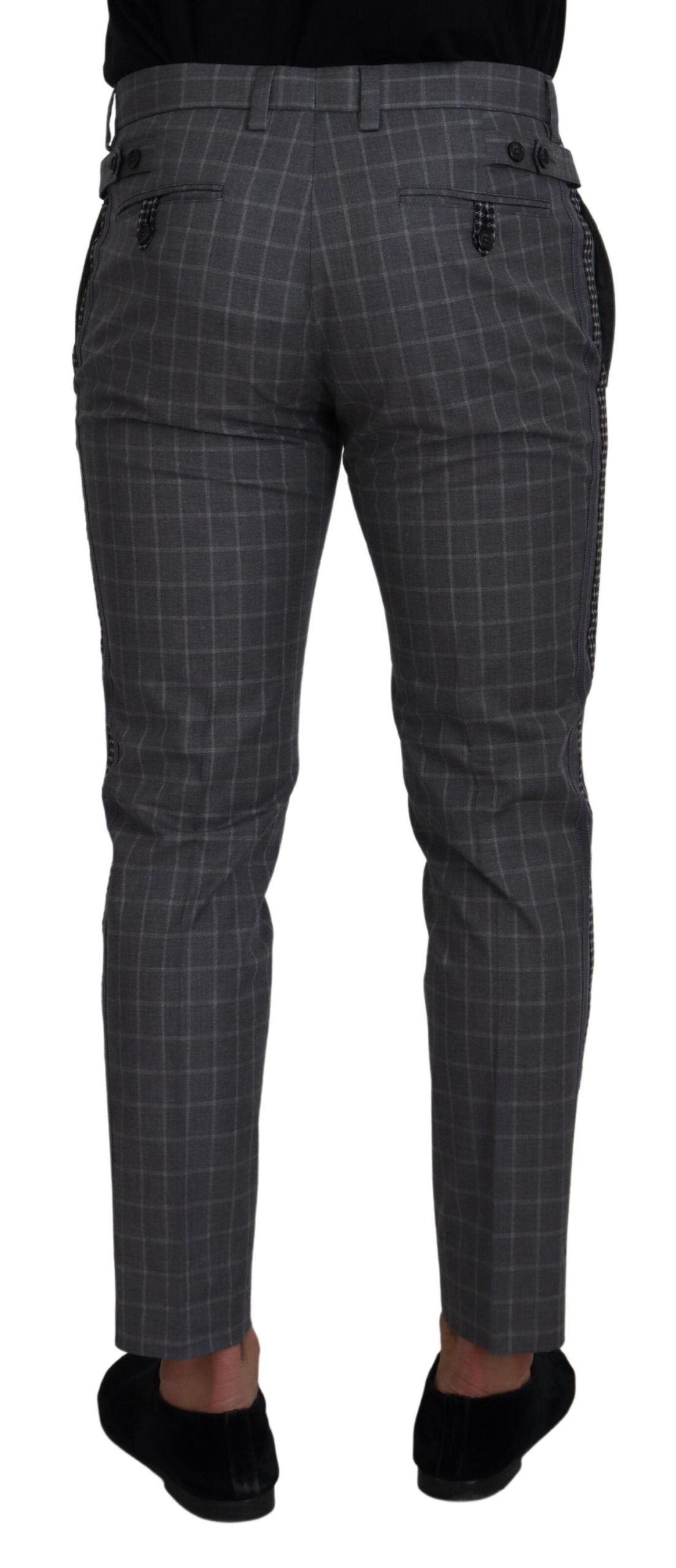Dolce & Gabbana Grey Cotton Checkered Chino Men's Pants