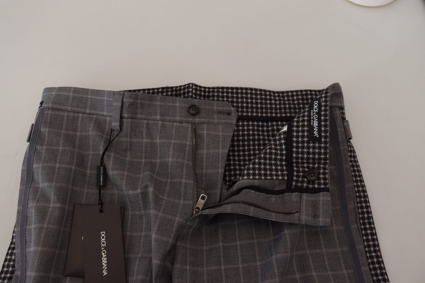 Dolce & Gabbana Grey Cotton Checkered Chino Men's Pants