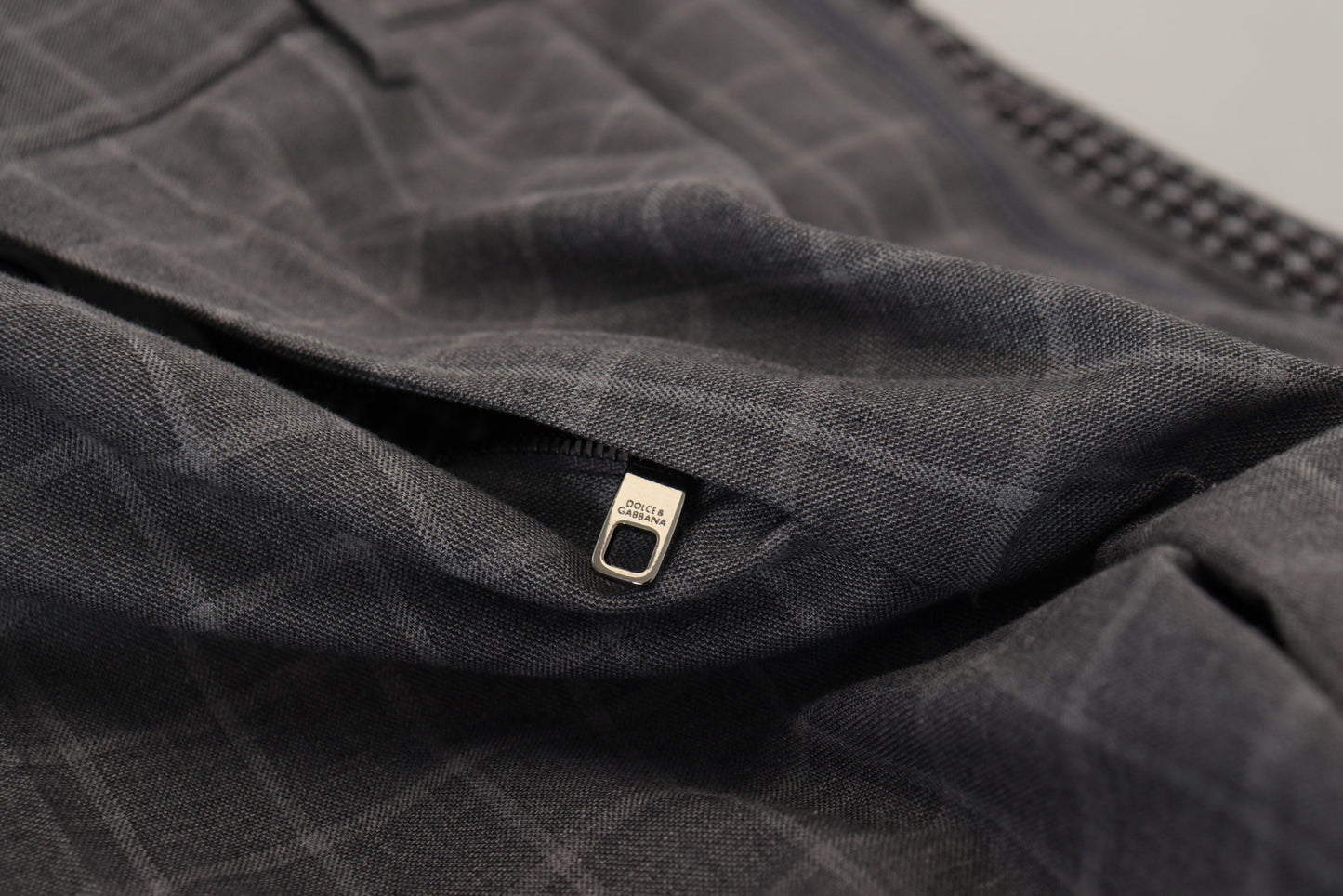 Dolce & Gabbana Grey Cotton Checkered Chino Men's Pants