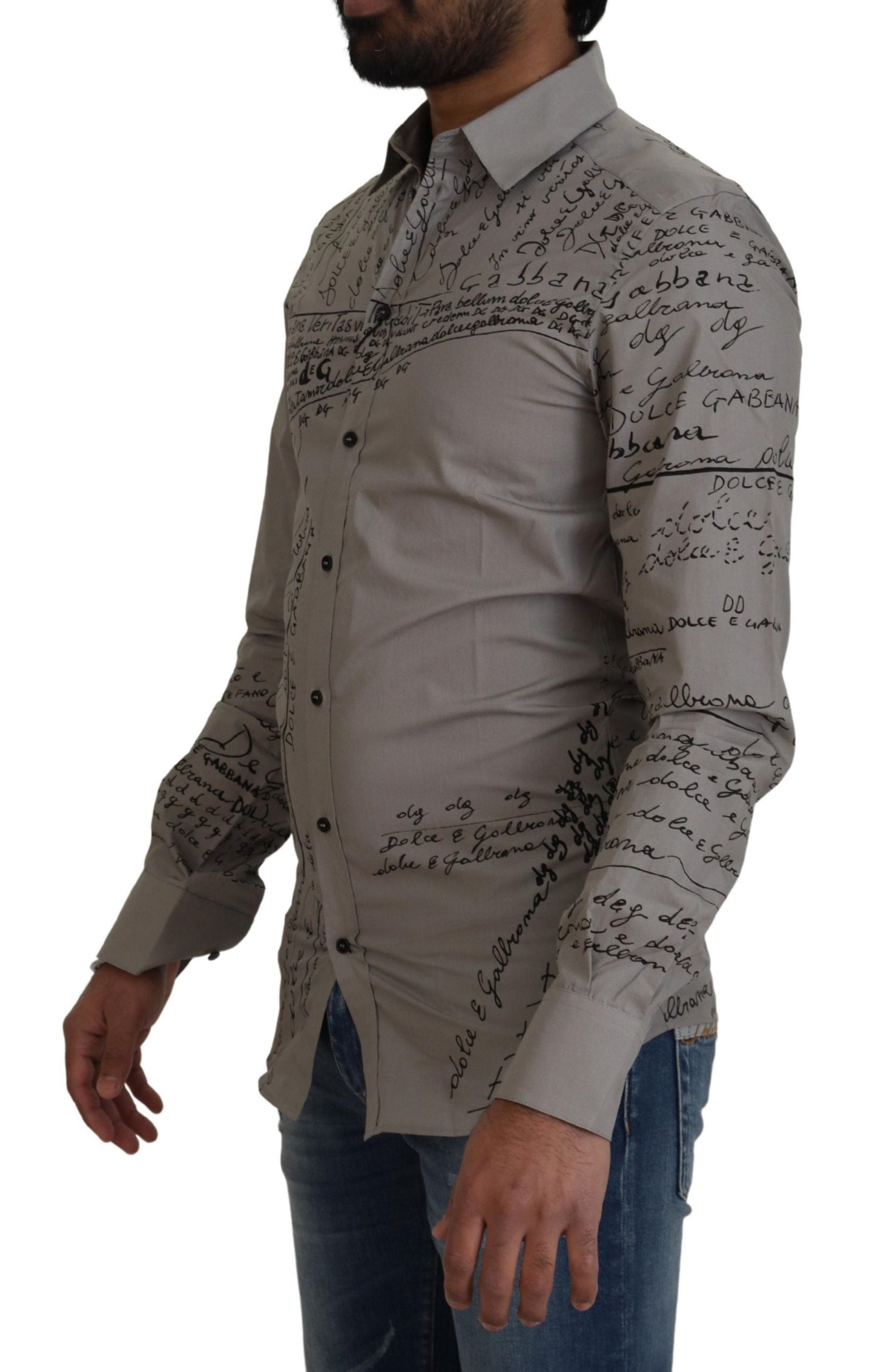 Dolce & Gabbana Gray Printed Cotton Slim Dress GOLD Men's Shirt
