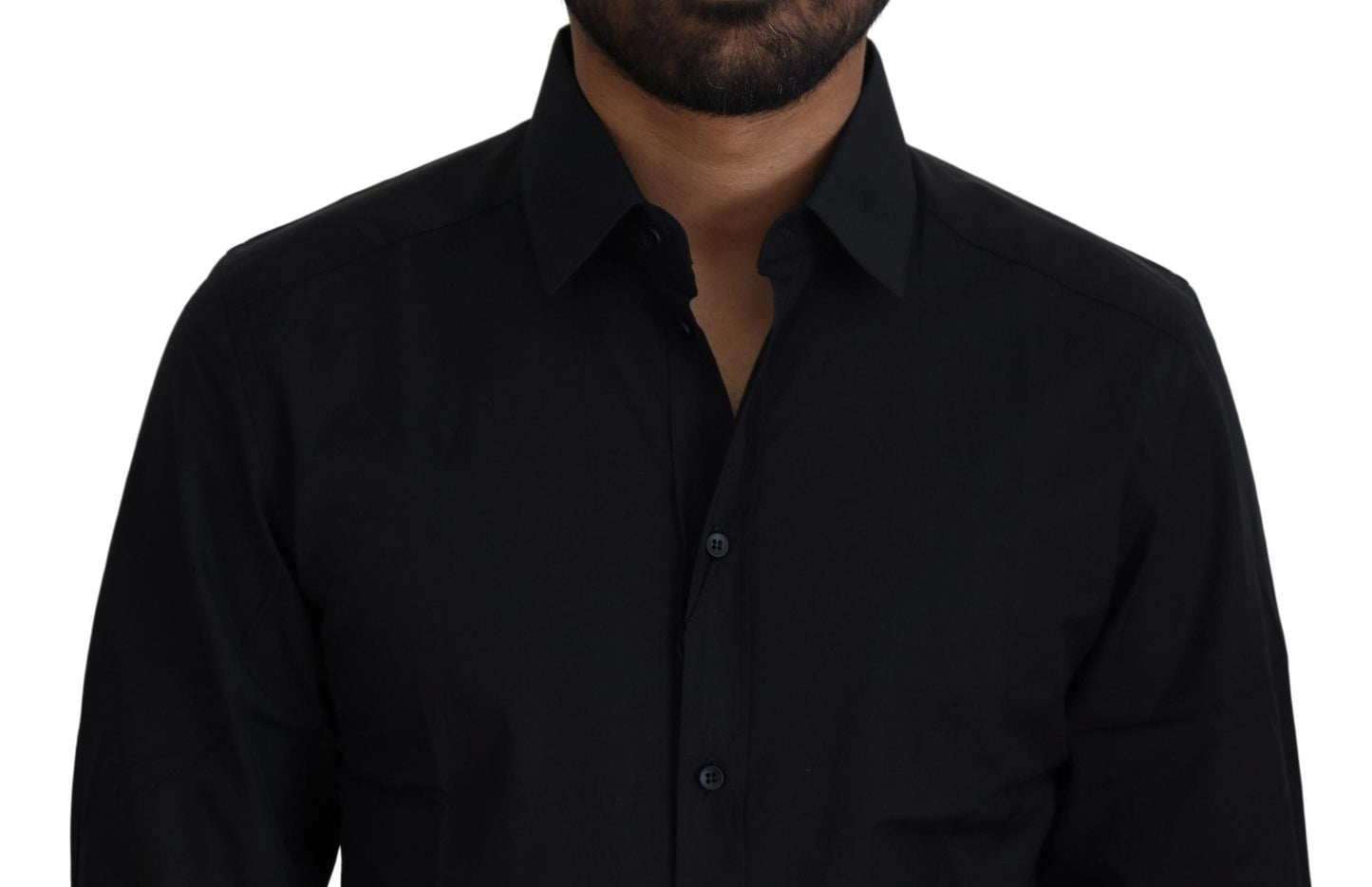Dolce & Gabbana Black Cotton Slim Fit Formal Dress GOLD Men's Shirt