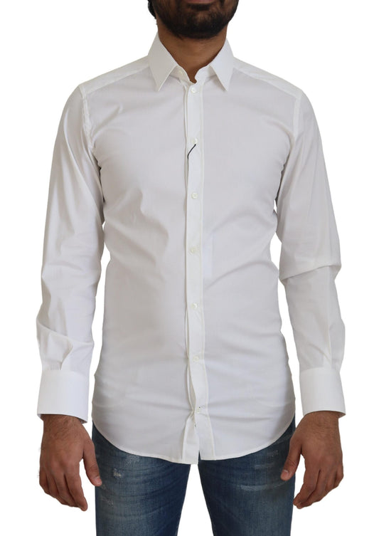 Dolce & Gabbana White Cotton Slim Fit Formal Dress GOLD Men's Shirt