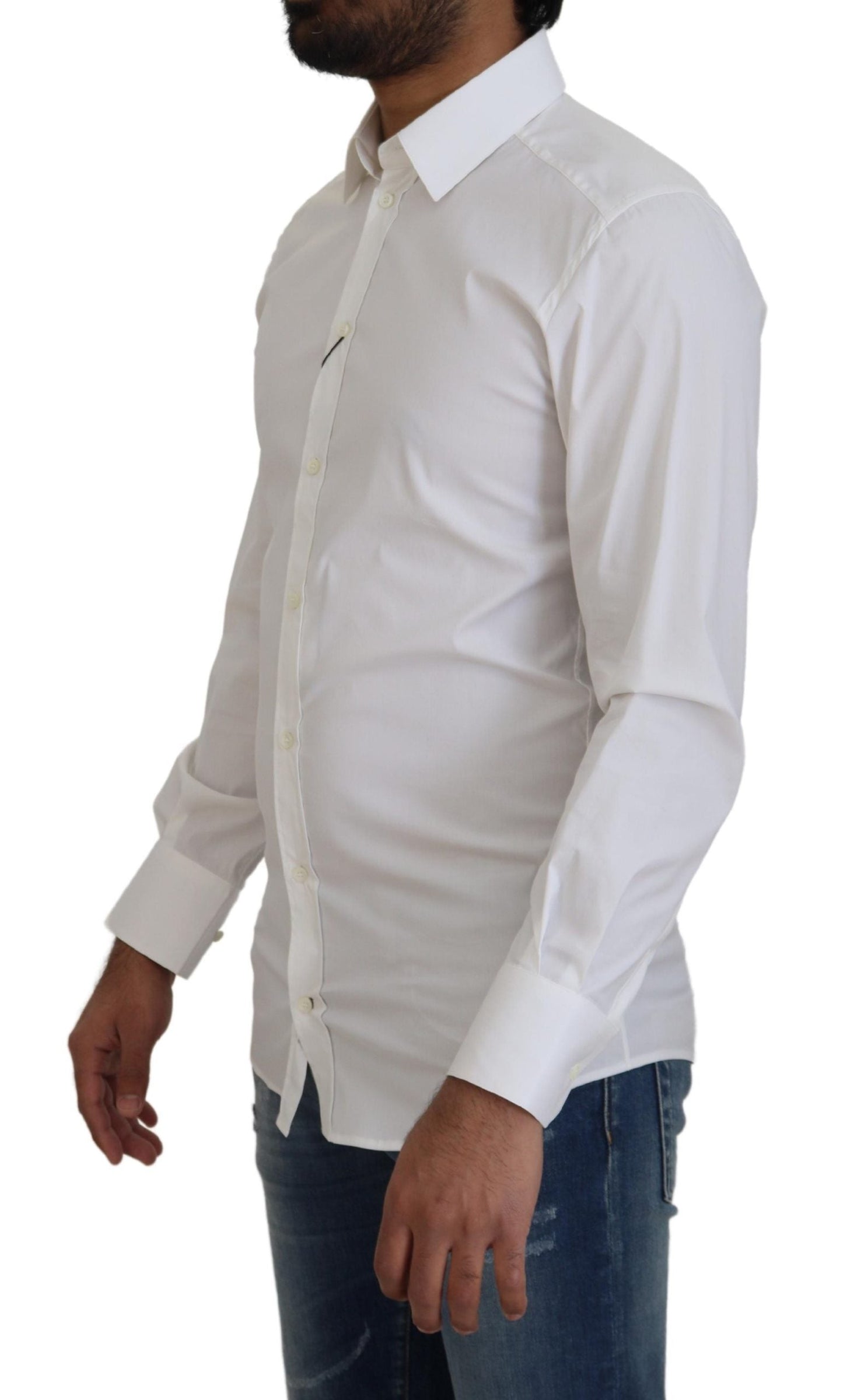 Dolce & Gabbana White Cotton Slim Fit Formal Dress GOLD Men's Shirt
