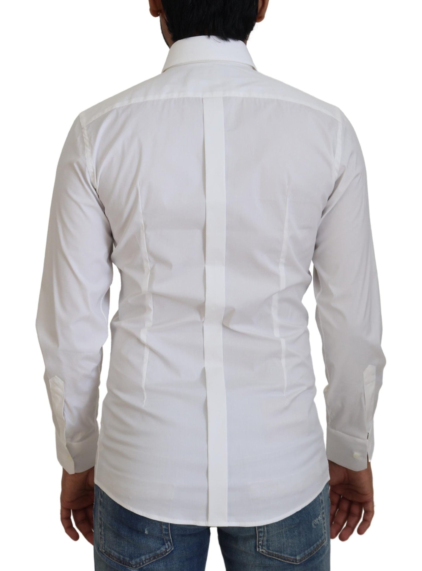 Dolce & Gabbana White Cotton Slim Fit Formal Dress GOLD Men's Shirt