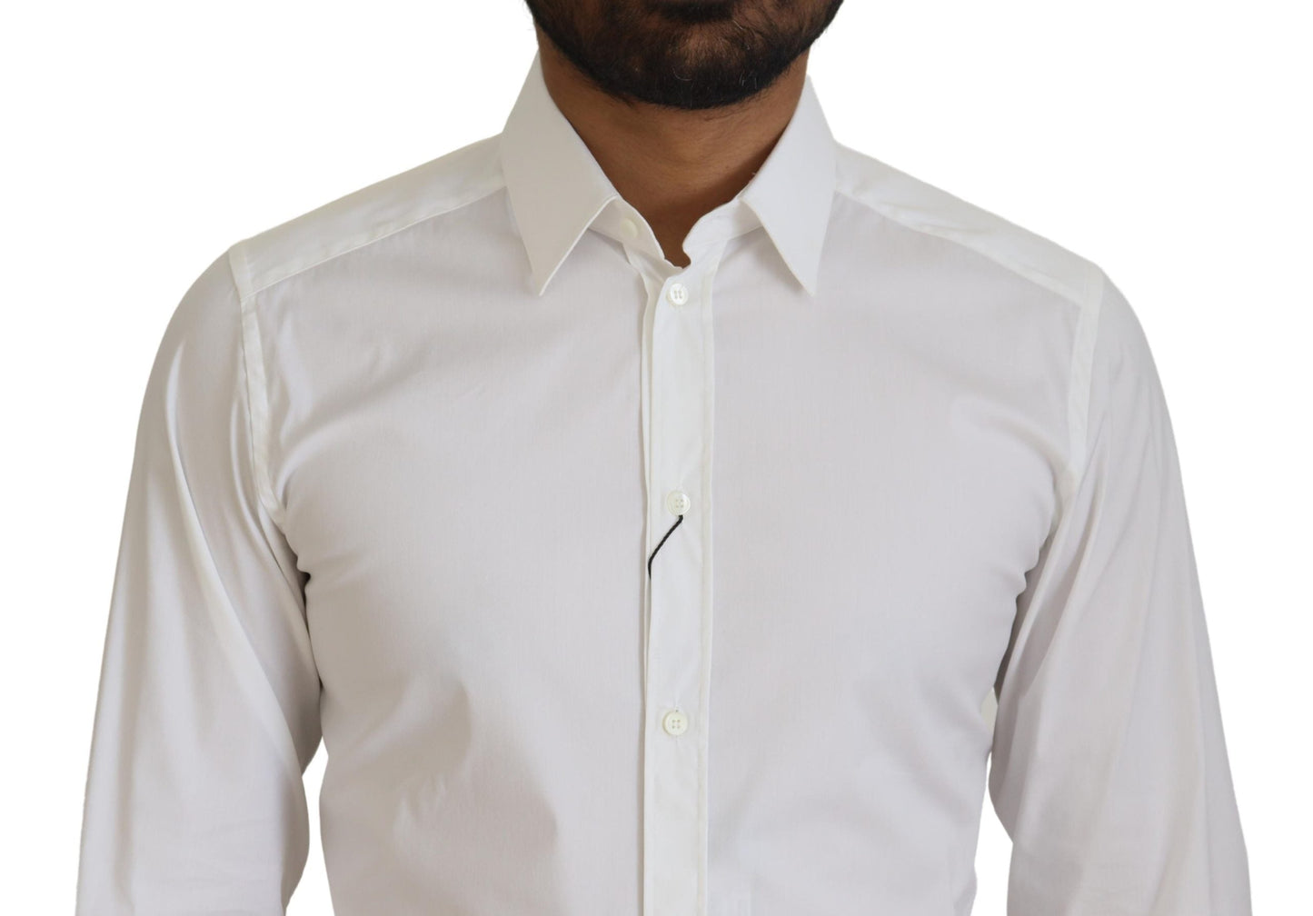 Dolce & Gabbana White Cotton Slim Fit Formal Dress GOLD Men's Shirt
