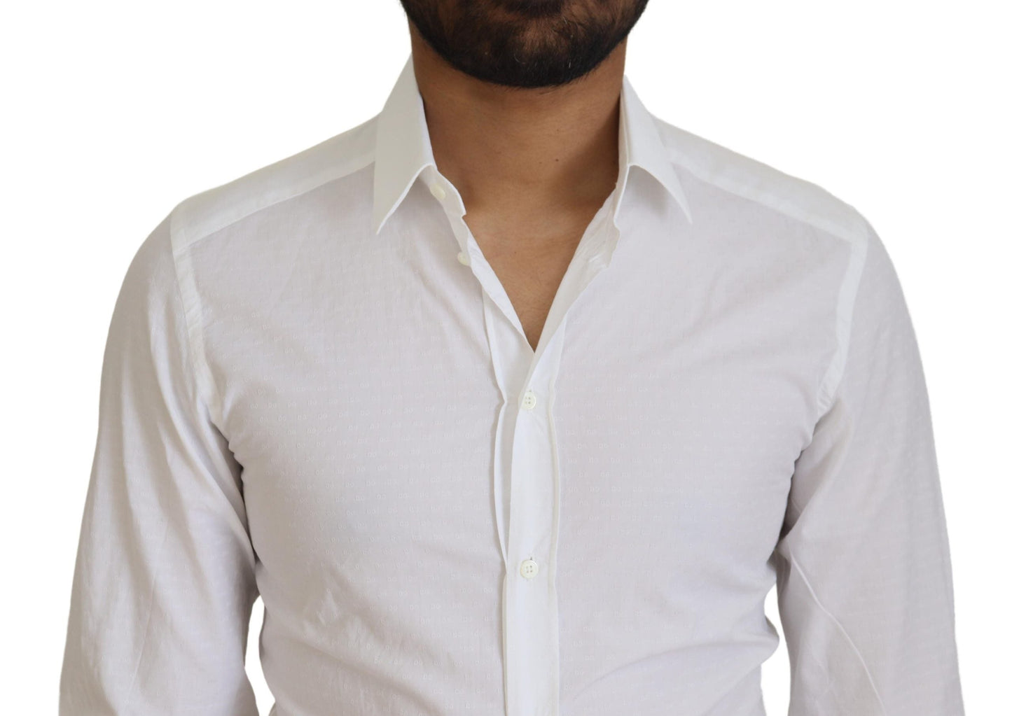 Dolce & Gabbana White Cotton Slim Fit Formal Dress GOLD Men's Shirt