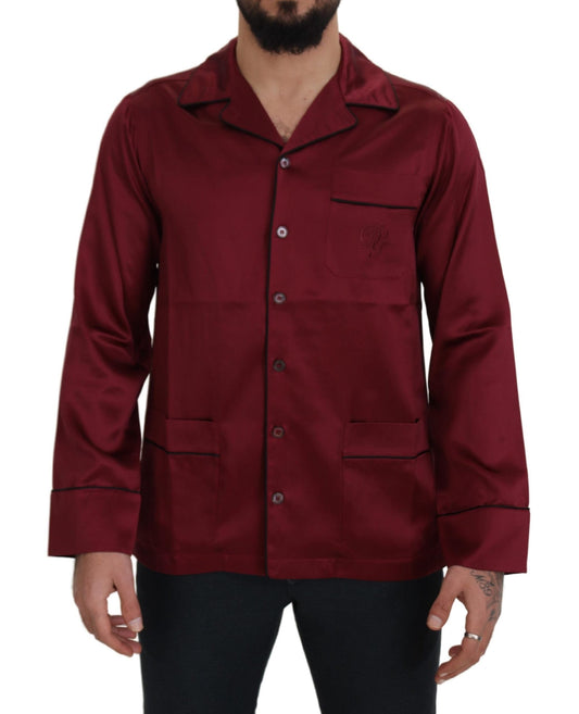 Dolce & Gabbana Red Silk Lounge Top Pajama Sleepwear Men's Shirt