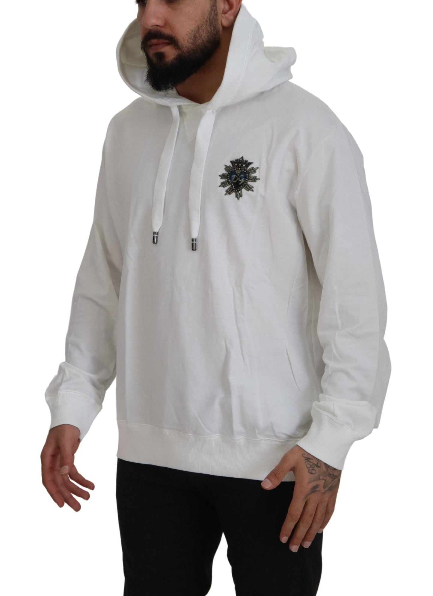 Dolce & Gabbana White Cotton Hooded Sweatshirt Men's Sweater