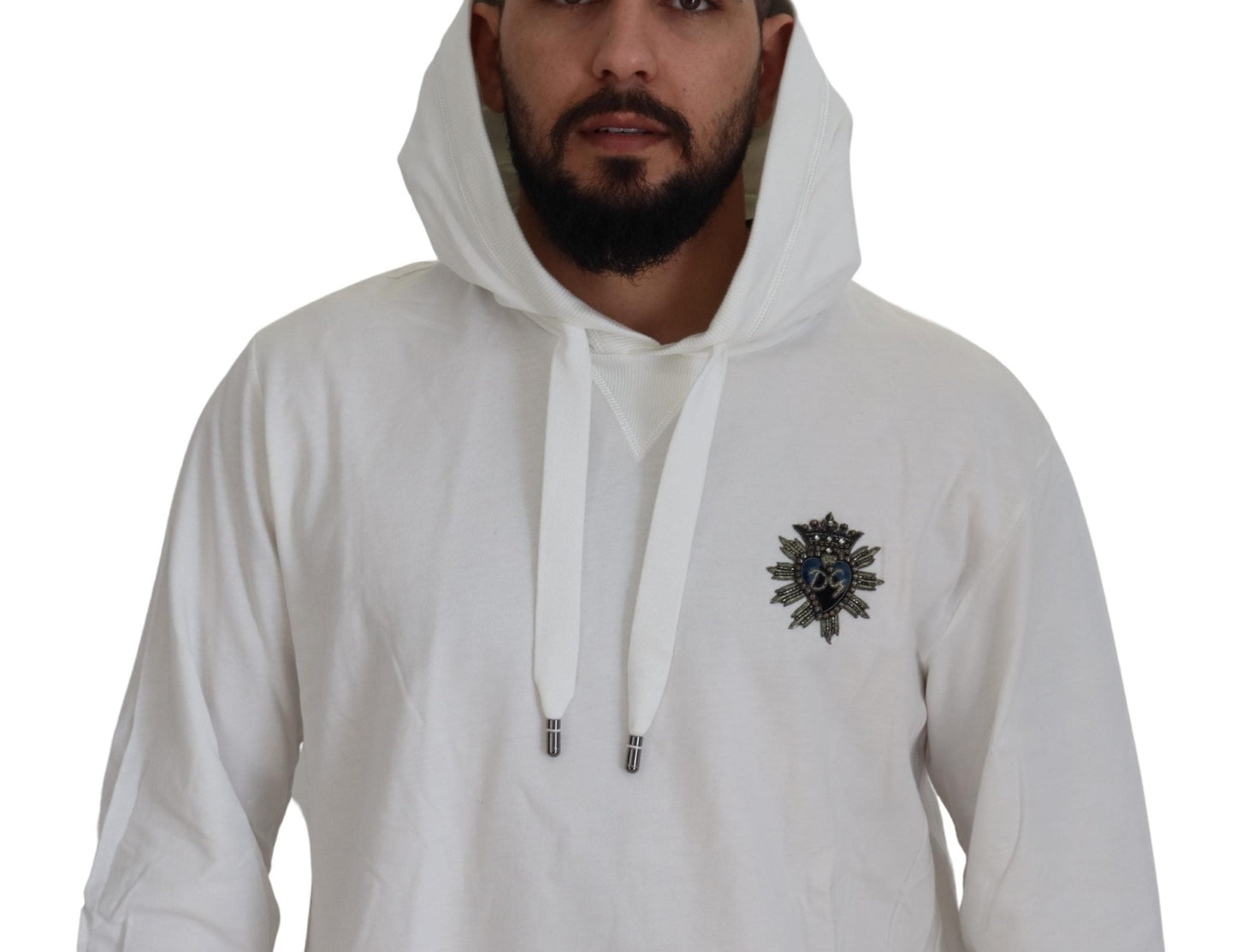 Dolce & Gabbana White Cotton Hooded Sweatshirt Men's Sweater