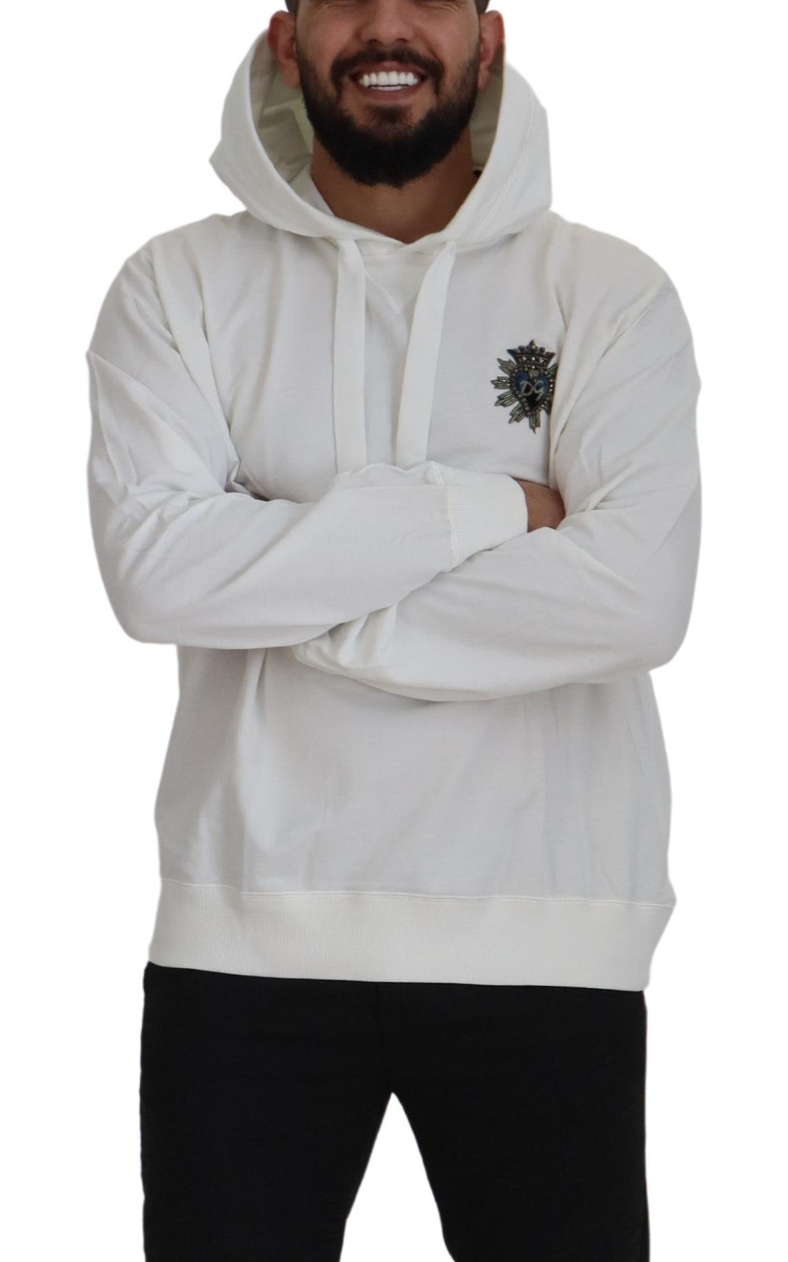 Dolce & Gabbana White Cotton Hooded Sweatshirt Men's Sweater