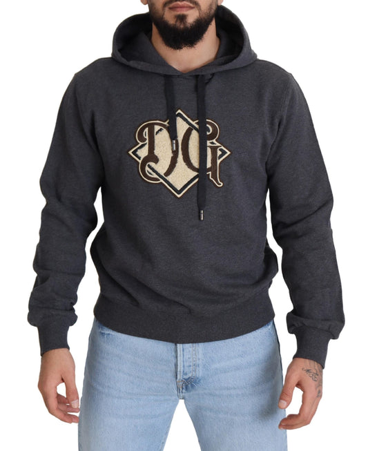 Dolce & Gabbana Gray Logo Cotton Hooded Sweatshirt Men's Sweater