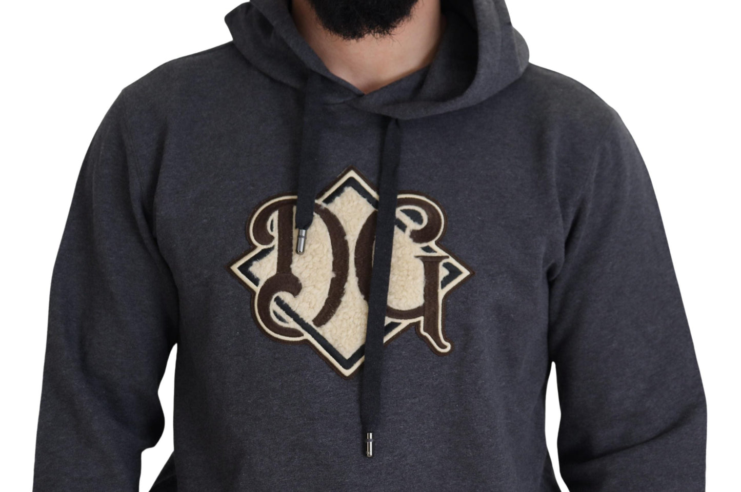 Dolce & Gabbana Gray Logo Cotton Hooded Sweatshirt Men's Sweater