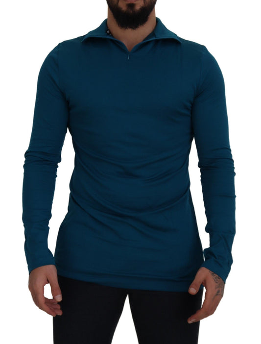 Dolce & Gabbana Blue Cotton Collared Slim Pullover Men's Sweater