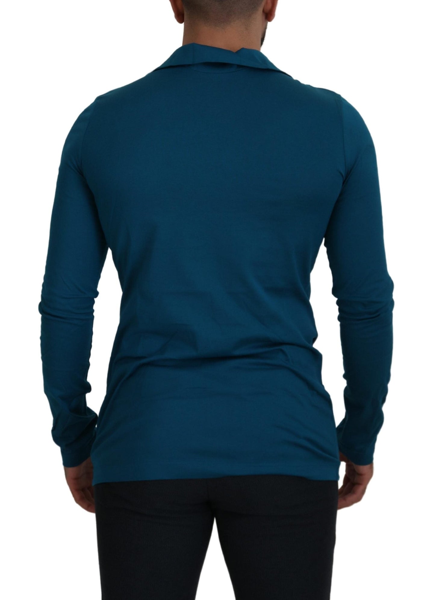 Dolce & Gabbana Blue Cotton Collared Slim Pullover Men's Sweater