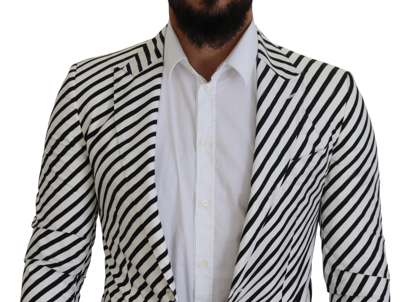 Dolce & Gabbana White Black Striped Slim Fit Jacket Men's Blazer