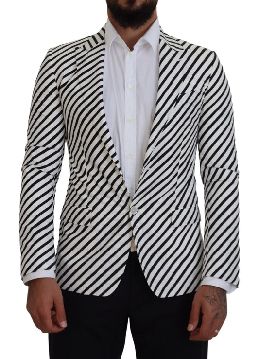 Dolce & Gabbana White Black Striped Slim Fit Jacket Men's Blazer