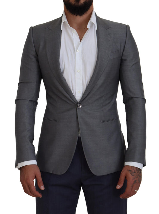 Dolce & Gabbana Gray Wool Silk Slim Fit Jacket Men's Blazer