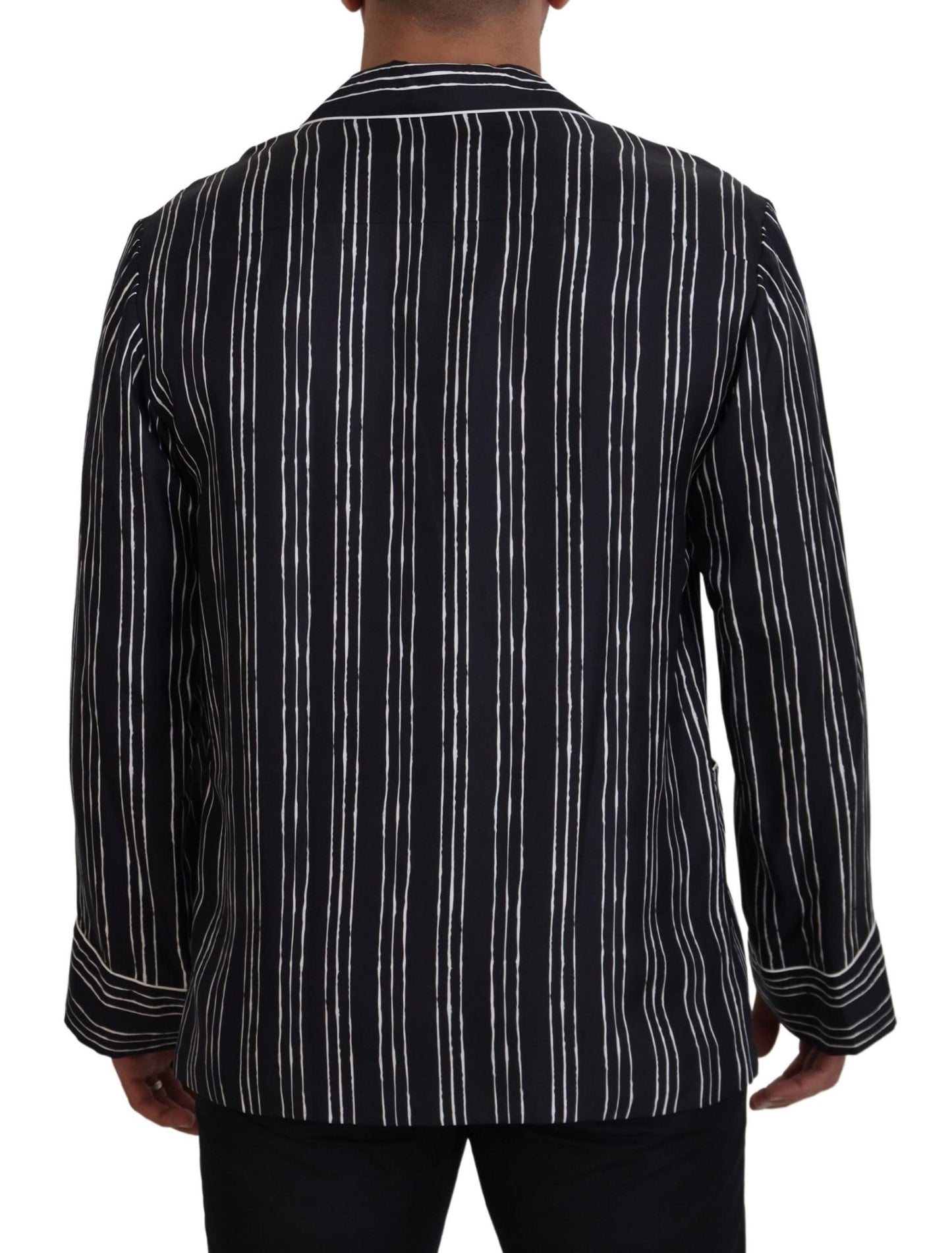 Dolce & Gabbana Blue Striped Silk Pajama Shirt Men's Jacket