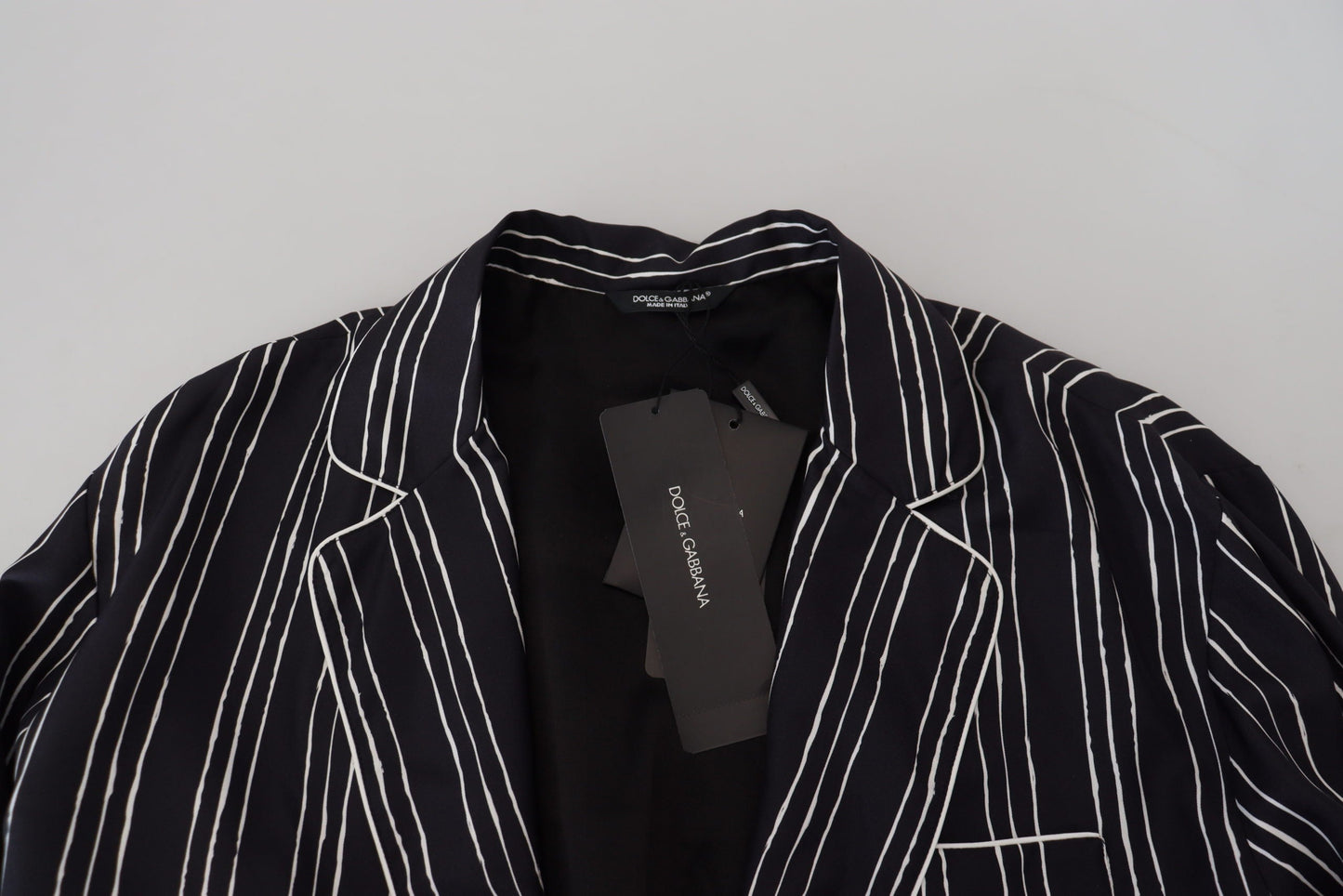 Dolce & Gabbana Blue Striped Silk Pajama Shirt Men's Jacket