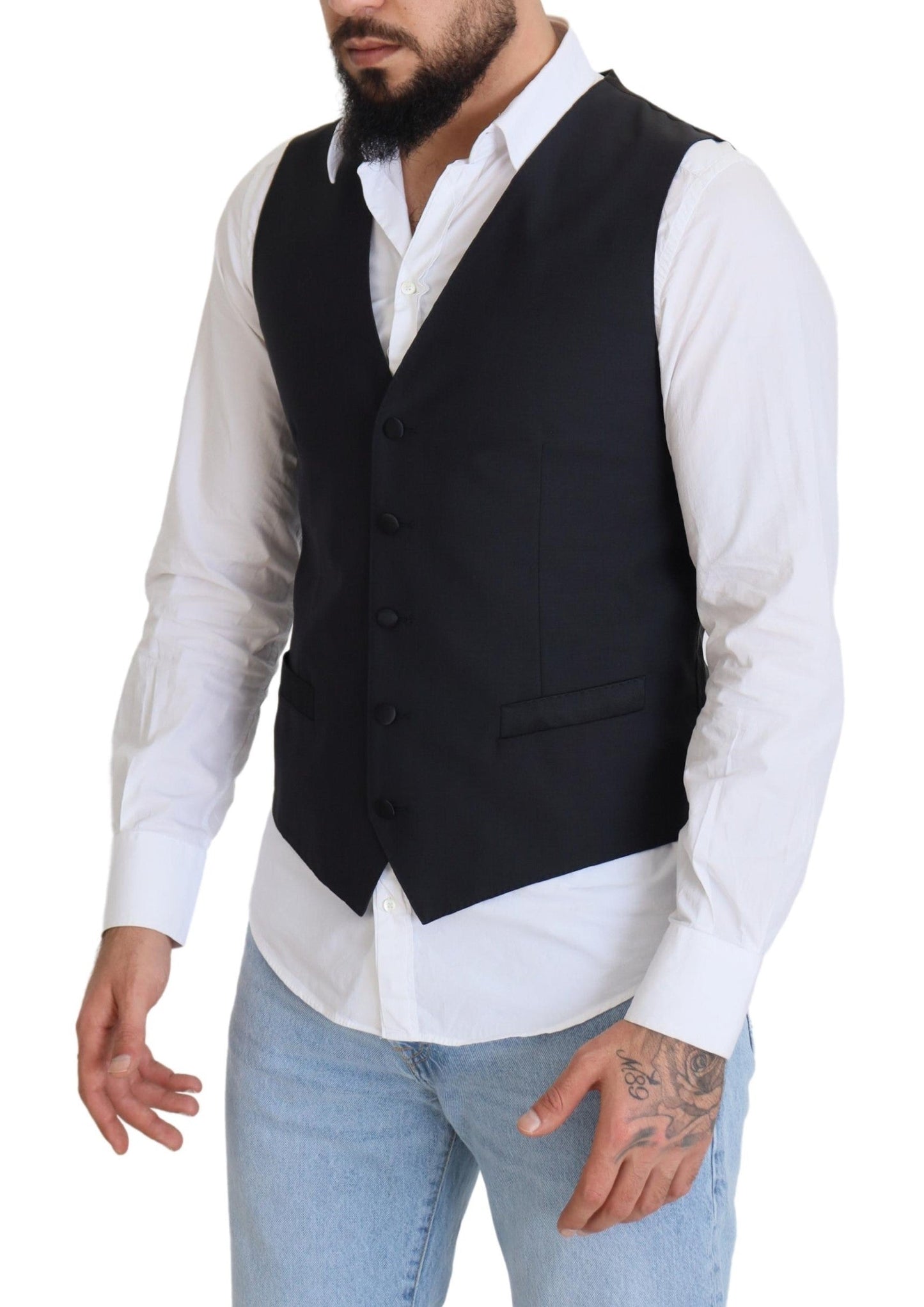Dolce & Gabbana Black Wool Stretch Waistcoat Formal Men's Vest