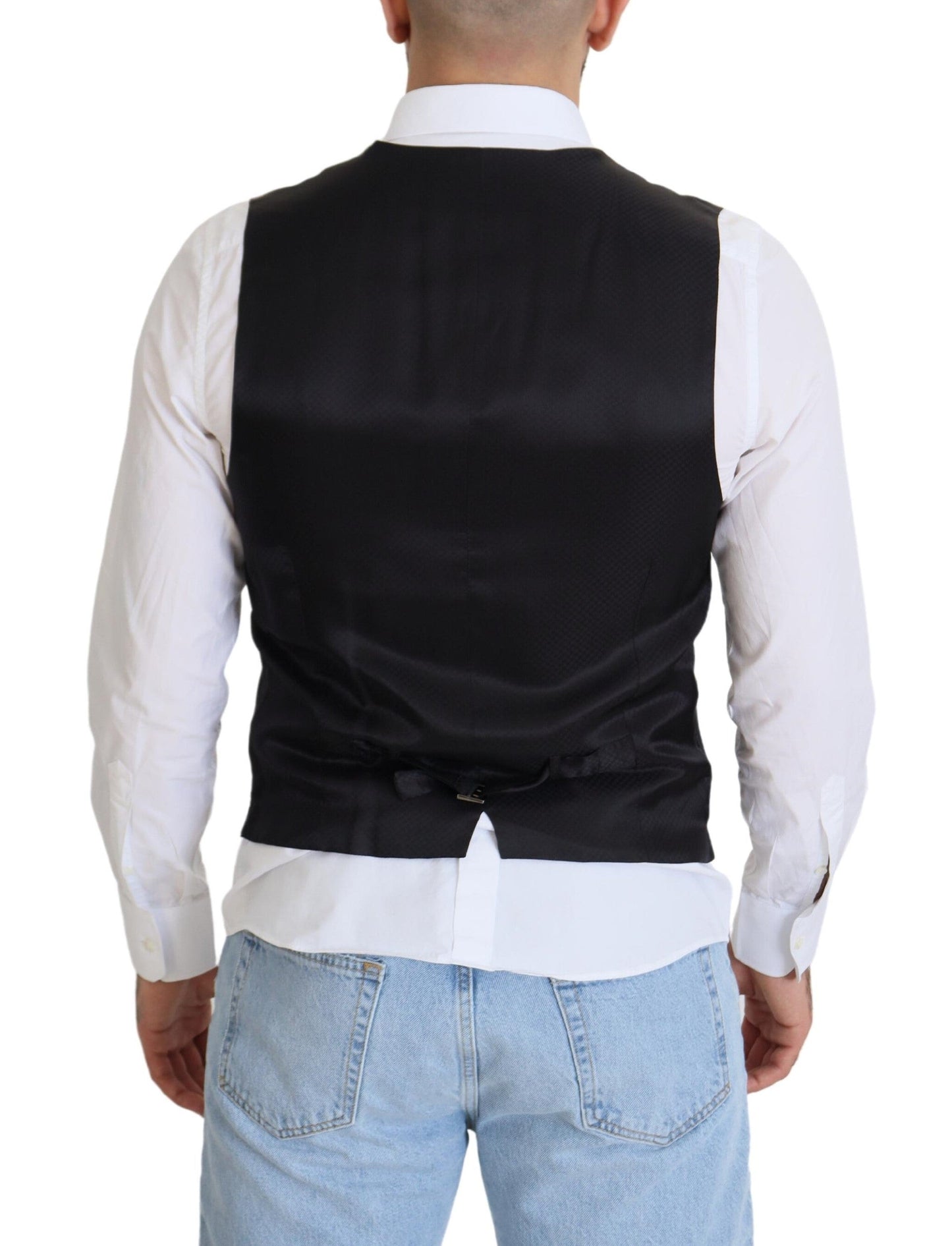 Dolce & Gabbana Black Wool Stretch Waistcoat Formal Men's Vest