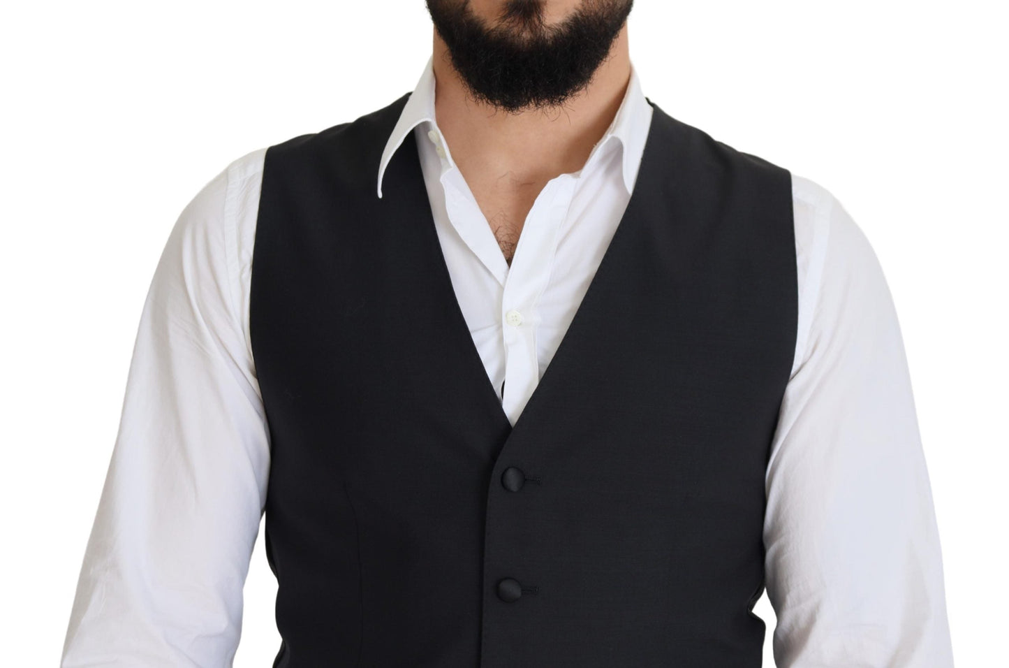Dolce & Gabbana Black Wool Stretch Waistcoat Formal Men's Vest