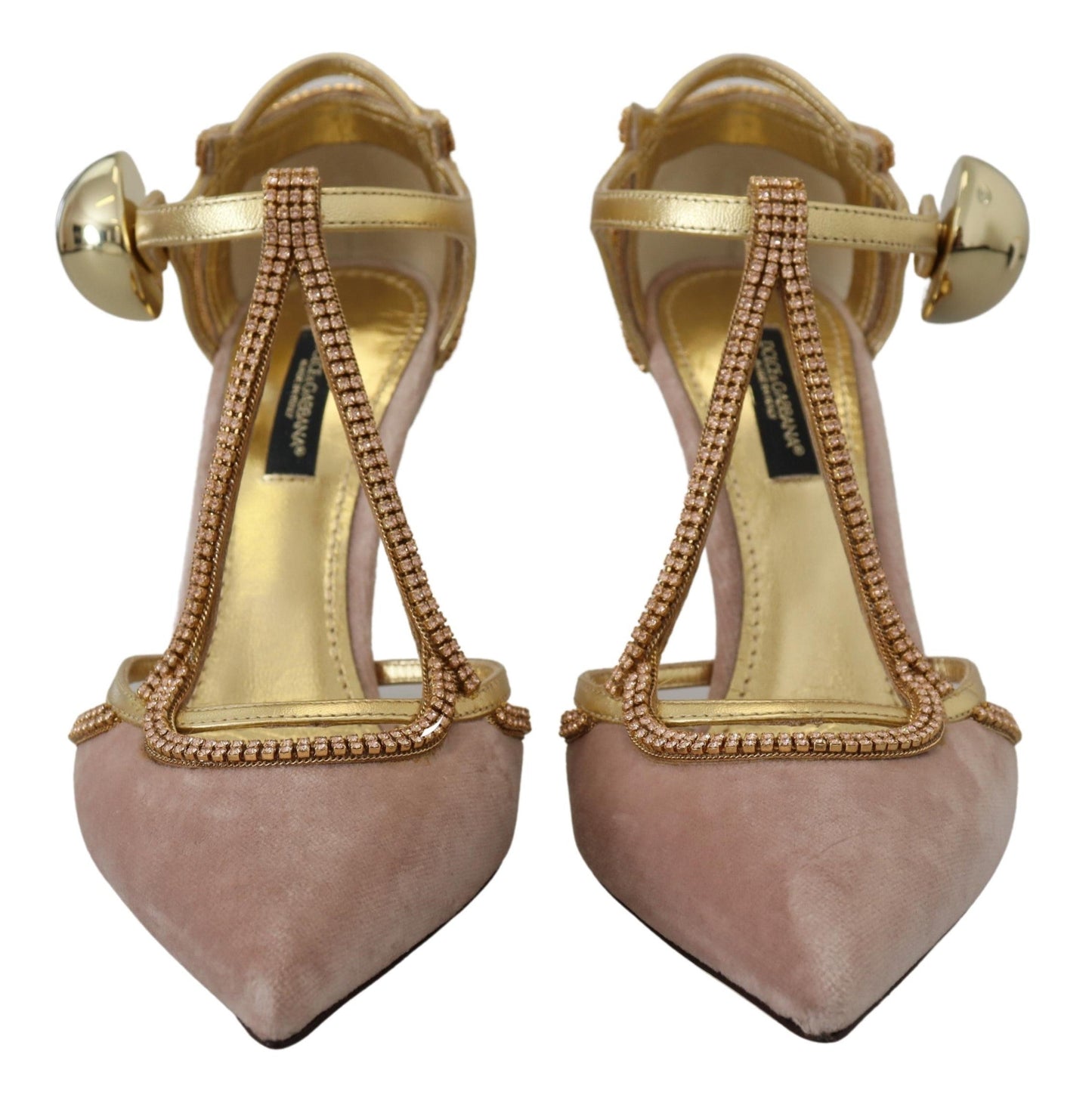 Dolce & Gabbana Pink Crystal T-strap Heels Pumps Women's Shoes