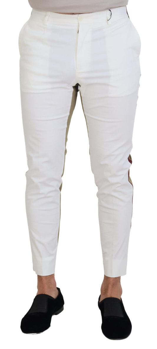 Dolce & Gabbana White Brown Slim Fit Chino Men's Pants