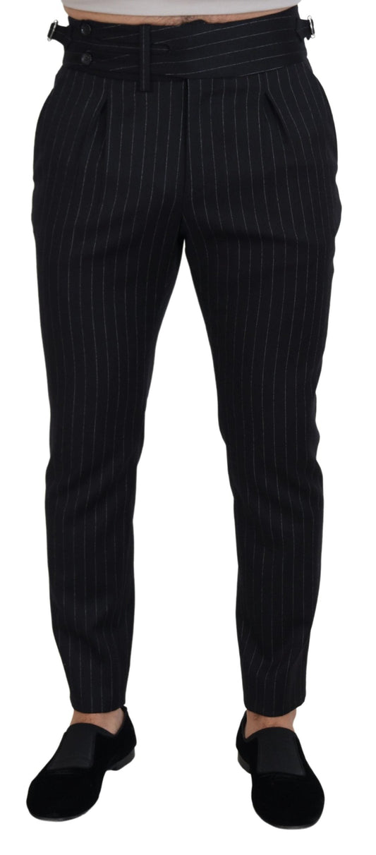 Dolce & Gabbana Black Wool Striped Chino Men's Pants