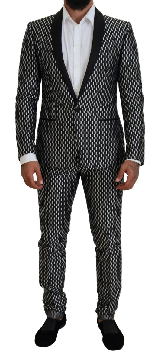 Dolce & Gabbana Black White Silk MARTINI Slim Fit Men's Suit