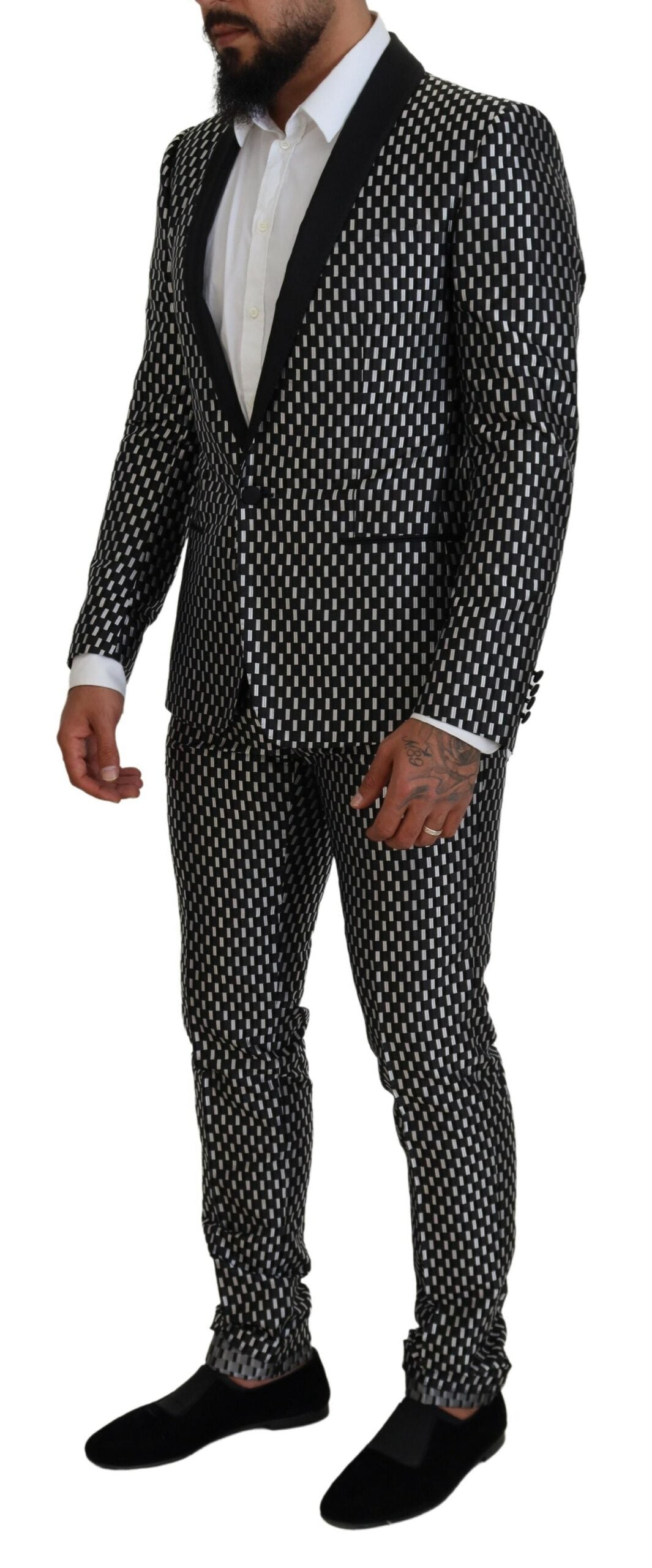 Dolce & Gabbana Black White Silk MARTINI Slim Fit Men's Suit