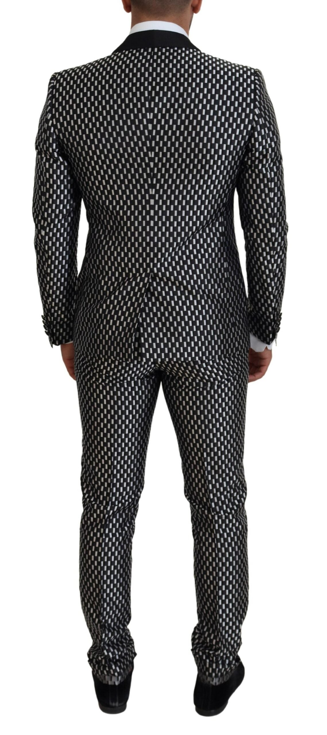 Dolce & Gabbana Black White Silk MARTINI Slim Fit Men's Suit