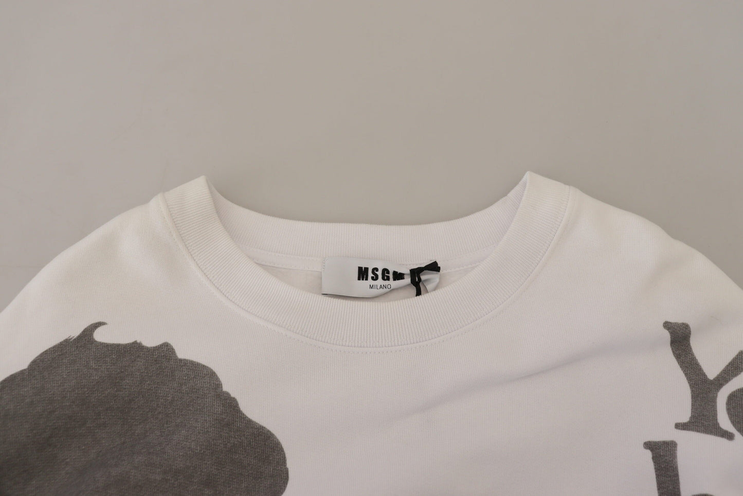 MSGM White Cotton Crewneck Pullover Sweatshirt Men's Sweater