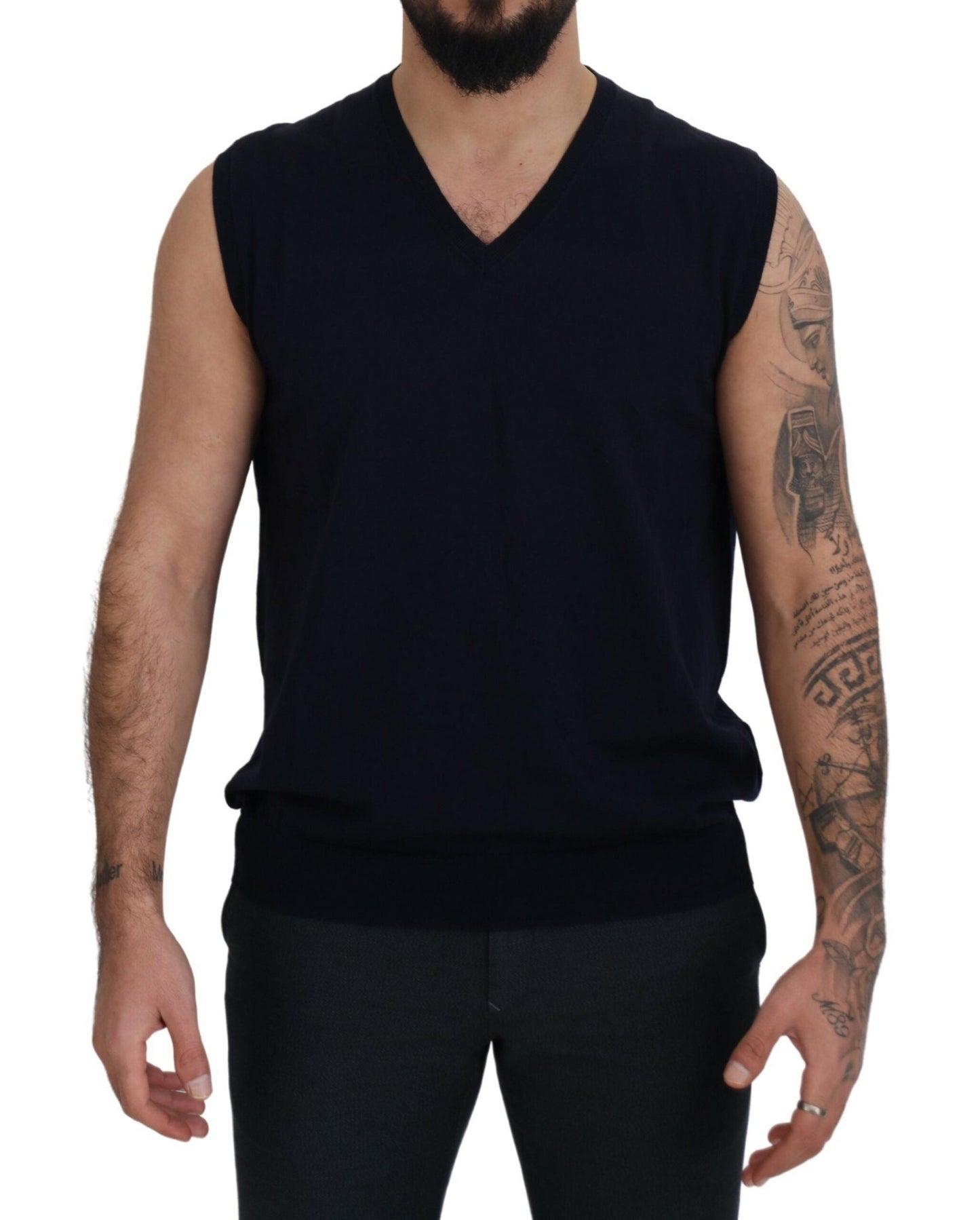 Paolo Pecora Milano Black Cotton V-neck Sleeveless Tank Men's T-shirt