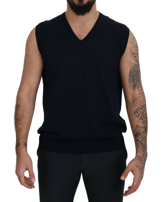 Paolo Pecora Milano Black Cotton V-neck Sleeveless Tank Men's T-shirt