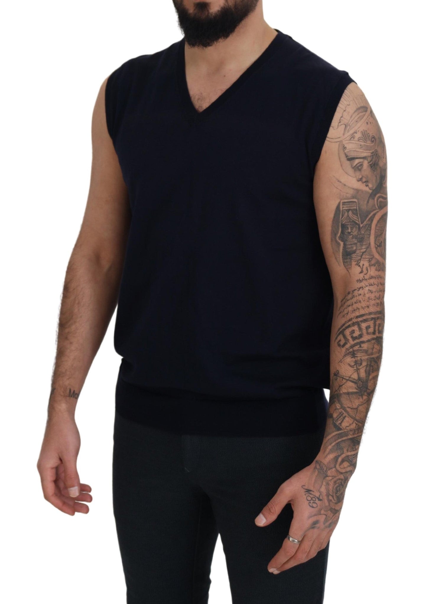 Paolo Pecora Milano Black Cotton V-neck Sleeveless Tank Men's T-shirt