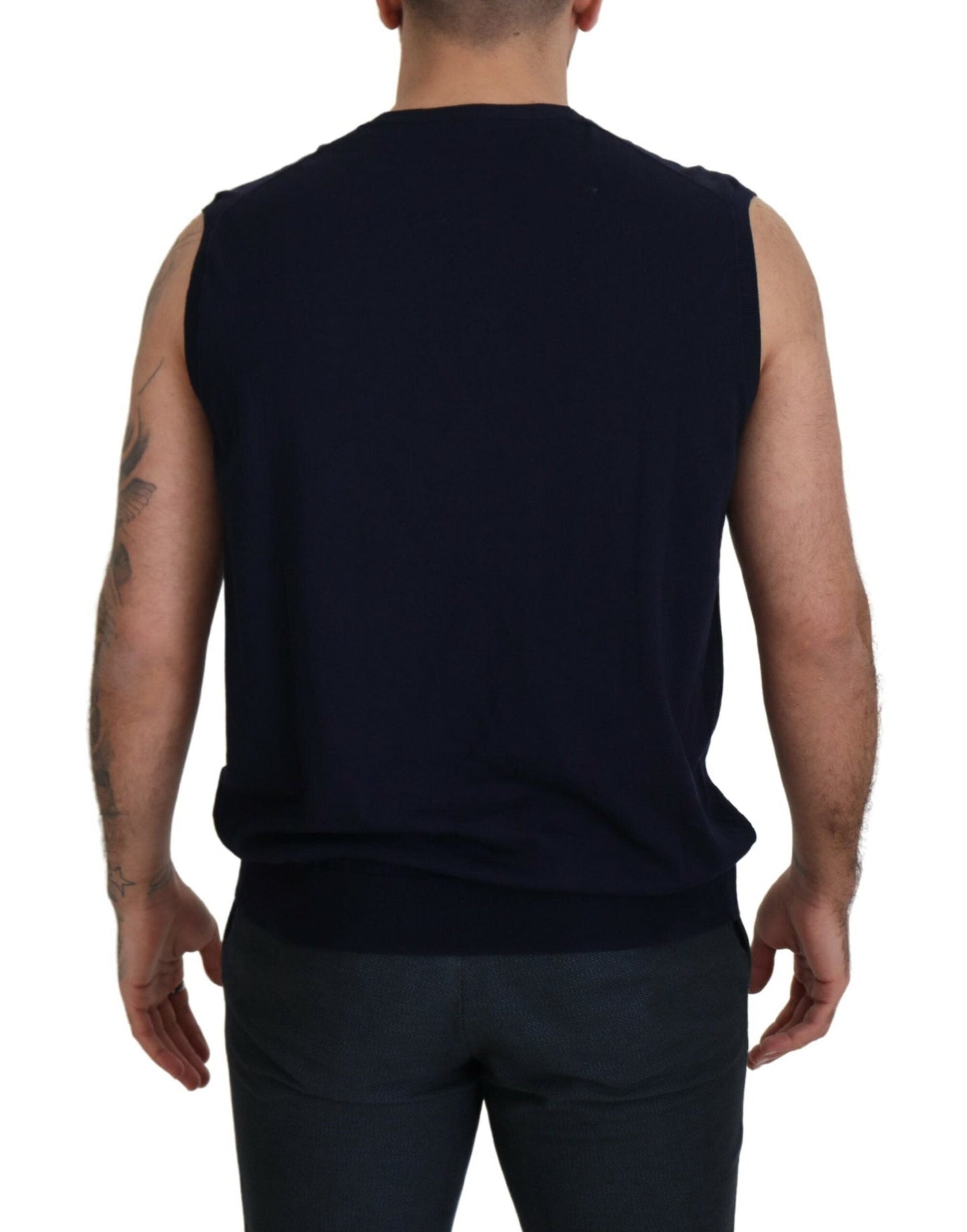 Paolo Pecora Milano Black Cotton V-neck Sleeveless Tank Men's T-shirt