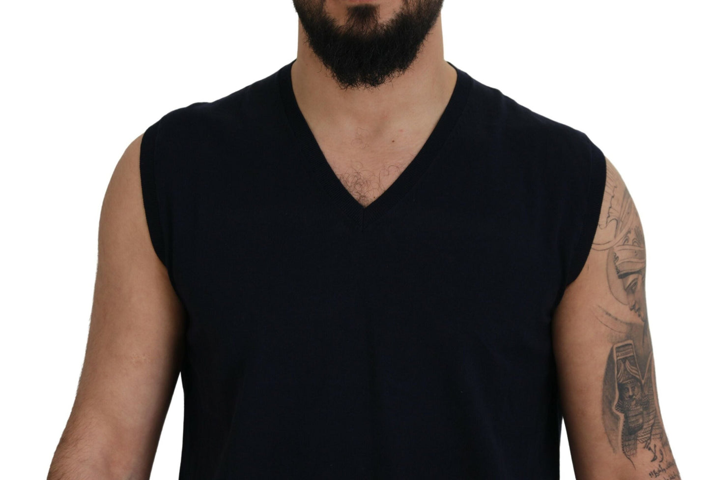 Paolo Pecora Milano Black Cotton V-neck Sleeveless Tank Men's T-shirt