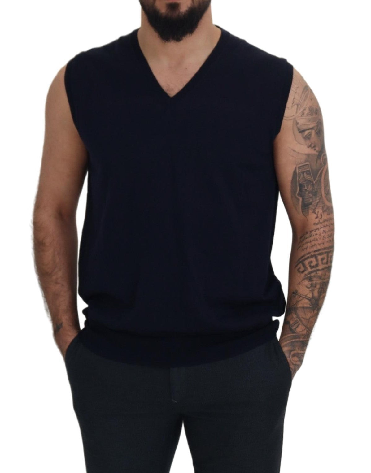 Paolo Pecora Milano Black Cotton V-neck Sleeveless Tank Men's T-shirt