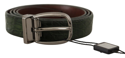 Dolce & Gabbana Green Exotic Leather Silver Buckle Men's Belt