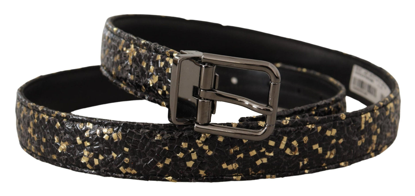 Dolce & Gabbana Gold Black Two-toned Leather Chrome Buckle Men's Belt