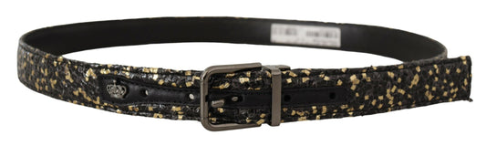 Dolce & Gabbana Gold Black Two-toned Leather Chrome Buckle Men's Belt