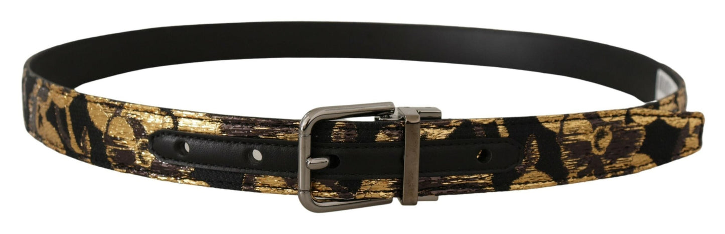 Dolce & Gabbana Multicolor Jacquard Leather Logo Metal Buckle Men's Belt
