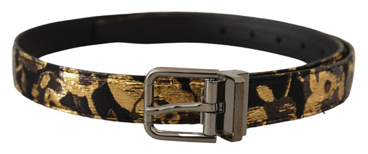 Dolce & Gabbana Multicolor Jacquard Leather Logo Metal Buckle Men's Belt