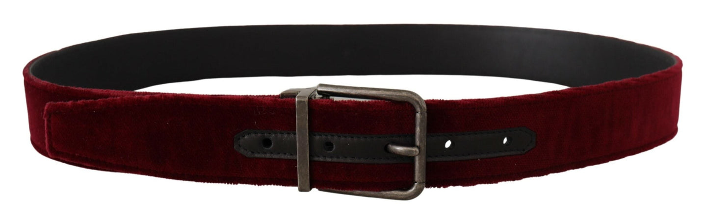 Dolce & Gabbana Maroon Velvet Leather Wide Vintage Metal Buckle Men's Belt