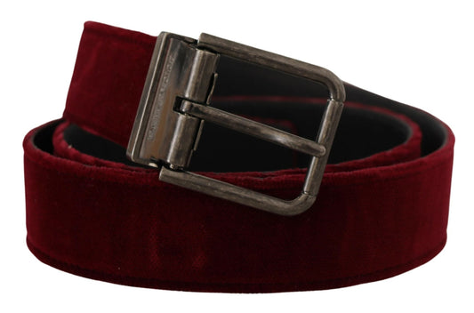 Dolce & Gabbana Maroon Velvet Leather Wide Vintage Metal Buckle Men's Belt
